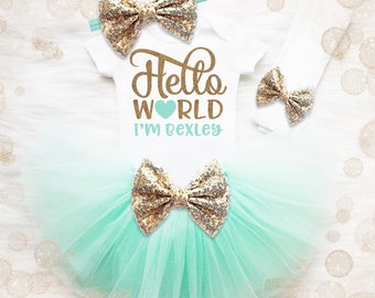 Personalized Baby Girl Coming Home Outfit | Hello World Outfit | Newborn Tutu | Baby Girl Shower Gift | Baby Name Shirt | Baby Girl Clothes