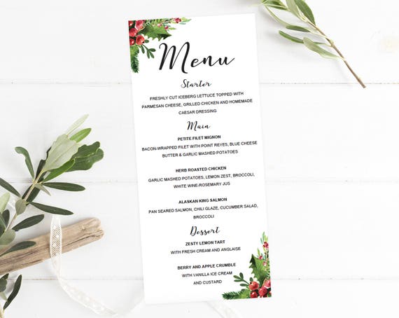 christmas menu card template