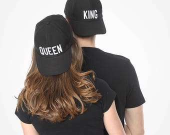 King And Queen Hats, Black Caps Set, Womens Printed Hat, Set Of Two Caps, Black Hats, Bohemian Accessories, Family Gift, Hip Hop Hats