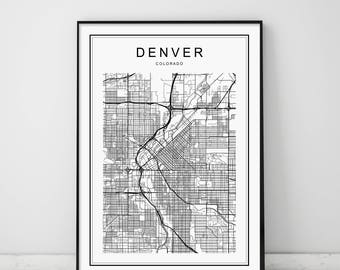 Denver Map, Denver Colorado Map, Denver Map Print, Colorado Map, United States Map Print, Denver Colorado Black and White Map