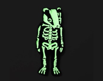 Badger Lapel Pin, Skeleton Lapel Pin, Glow In The Dark, Halloween Skeleton, Badger Gift, Fantastic Mr Fox