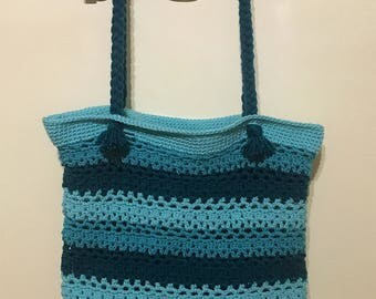 Handmade Crochet Tote or Market Bag - Teal