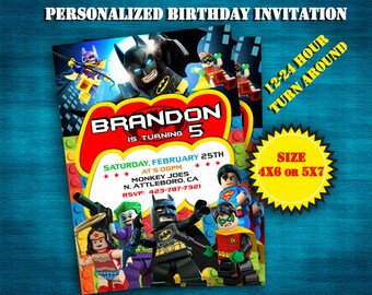 Lego Batman Invitation- Lego Batman Invite- Lego Batman Birthday- Lego Batman Party- Lego Batman Birthday Invitation- Lego Batman