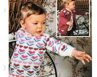 Baby Jumper Knitting Patterns, Baby Sweater Knitting Patterns Heart Pattern Baby Pullover Pattern 80s knitting vintage baby knitting pattern