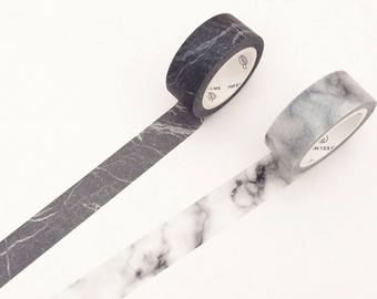 Marble Washi Tape - Black / White (1 pc / 2 pcs) Japanese Stationery Masking Tape Set Deco Tape
