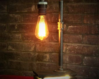 Industrial Pipe Lamp w/ Touch Sensor Dimmer and integrated LED accent lighting (Choice of Base Color & bulb) - THE DREAMKEEPER-A