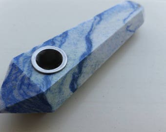 4.1" Natural Blue Jade Smoking Crystal Pipes healing Quartz Hippie Boho Native American Gemstone Pipe Natural Stone Pipe Crystal Bowl
