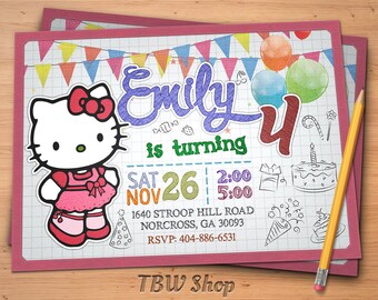 Hello Kitty Invitation, Hello Kitty Birthday Party, Cat Kitty, Cats, Cat invitation, Cartoon, Personalized, Printable, Digital File