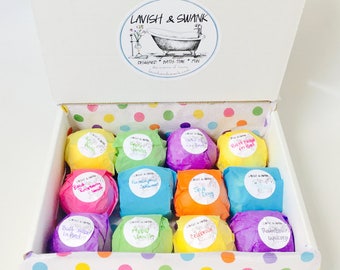 12 BATH BOMB SET | Select Your Scent | 3oz Medium Size | Individually Wrapped | Hand Designed | Tons of Fizzy Bubbly Lush Style Fun |