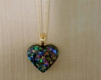Glitter and Resin Heart Pendant