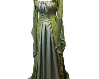 Medieval dress, Fae gown, woodland dress, handfasting, Olive green dress, elven gown