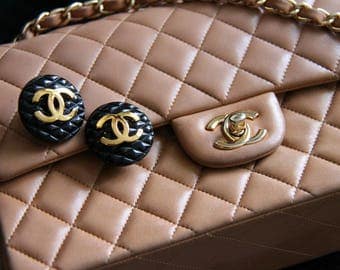 Vintage Coco Chanel black quilted clip on earrings (Year 1994)