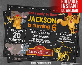 Lion Guard Invitation Instant Download, Lion Guard Birthday Invitation, Lion Guard Invites, Lion Guard Thank You Tags, Editable PDF Template