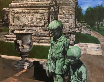 Original painting: "The Grieving Children of Metairie Cemetery," New Orleans, 2017