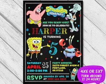 Spongebob Invitation, Spongebob Birthday, Spongebob Party, Spongebob, Spongebob Printable, Spongebob Invite, Spongebob Card