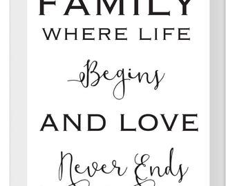 Family Where Life Begins & Love Never Ends Wall Quote Floral