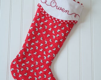 Christmas Stockings, Pet Christmas Stocking, Personalized Christmas Stocking, Scottie Dog Christmas Stocking