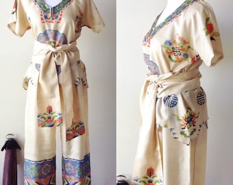 Beautiful ecru pajama's - 1930's Japanese lounge wear - 30's beach pajama's