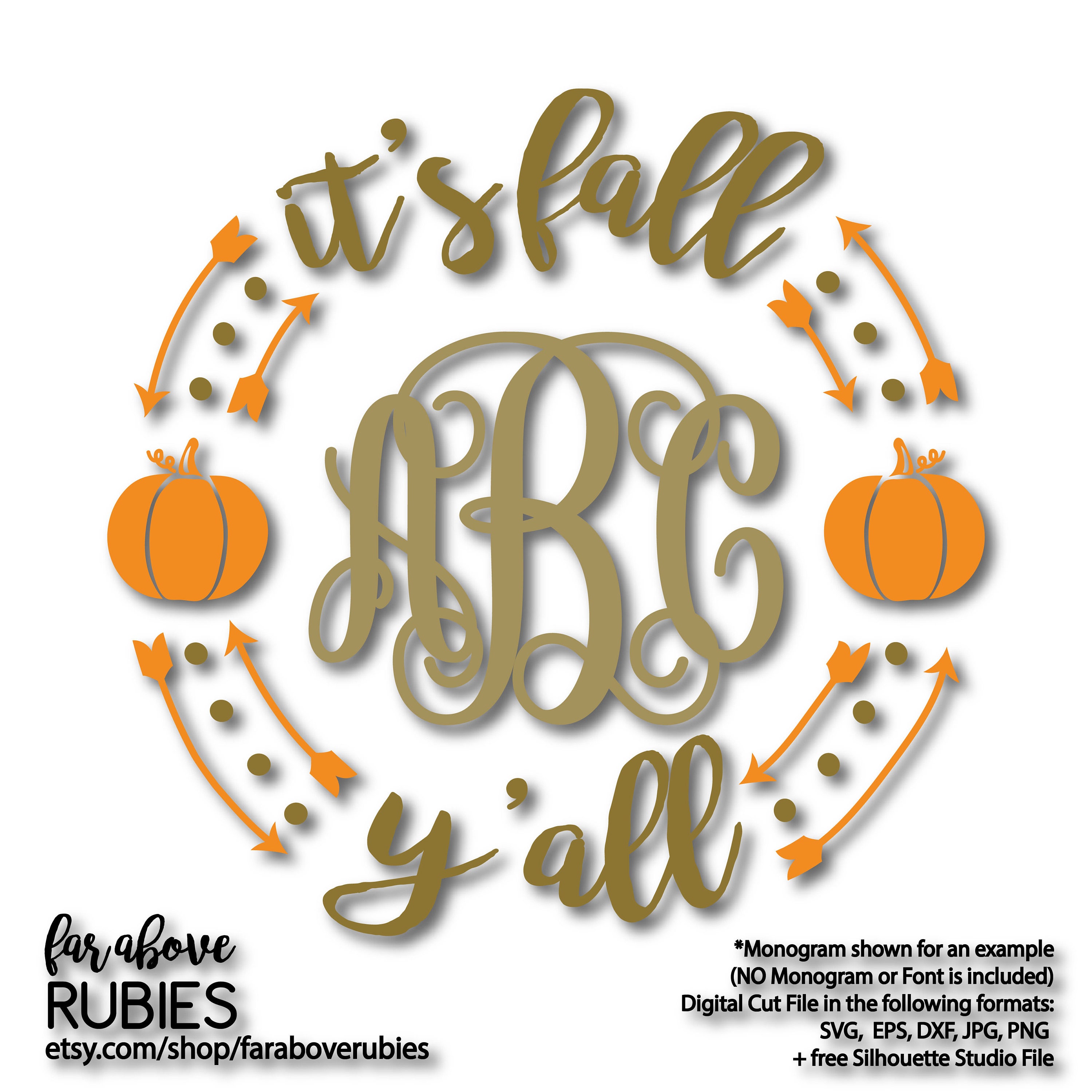 Download It's Fall Y'all Monogram Wreath with Pumpkins