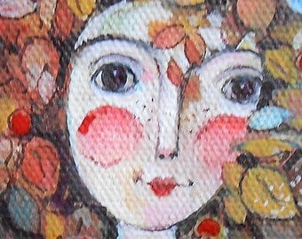 Original art painting Illustration Autumn Girl OOAK