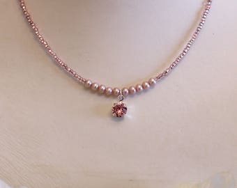 Beaded Cross Choker and Earring Hot Pink Set - VNE0965GDPK main image 1