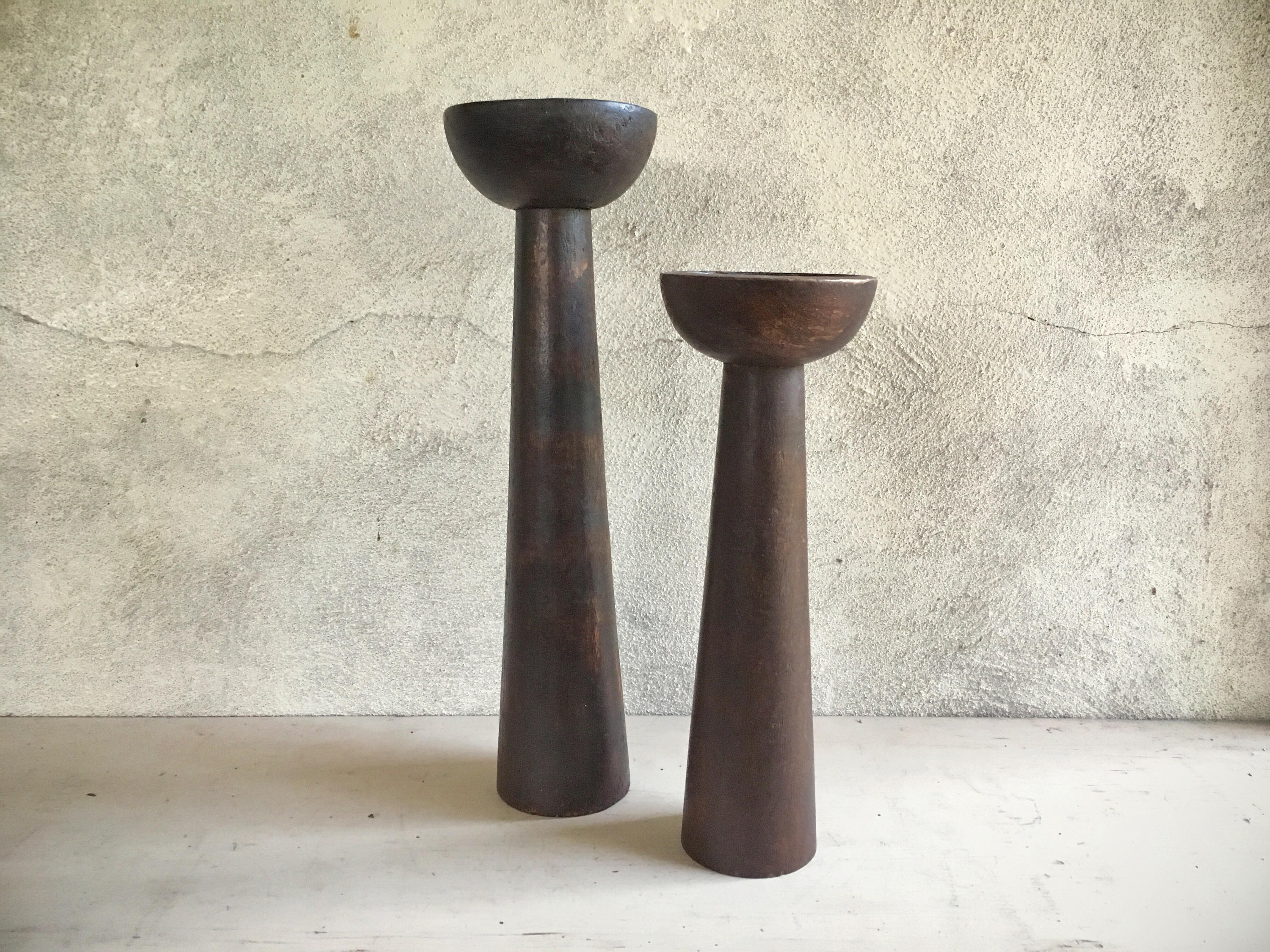 Vintage Wooden Candle Holders Midcentury Modern Candleholder Set