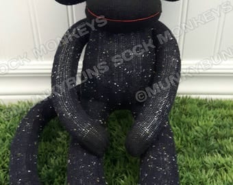CLEARANCE - Blue/Black Knit Sock Monkey Doll - optional Name Embroidered