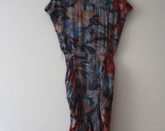 SALE 80's Vintage All That Jazz Tropical Floral Print Dress Small