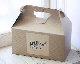 Large Gable Gift Box -9.5 x 9 x 5 Kraft Natural - Set of 8 w/ pinstripe texture | brown lunch box, bridesmaid gift box, groomsman gift