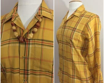 Cranbrook Import 1970s Plaid Blouse // Yellow Plaid Blouse, Red, Black