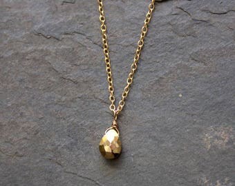 Gold Pendant Necklace, Gold Pyrite, Gold Stone, Single Stone, Stone Pendant, 14k Gold Filled Chain, Simple Gold, Dainty Gold, Delicate Gold