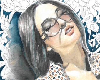 Flower pattern. Sunglasses. Day Dream. a Watercolor artwork by Helga McLeod HM123