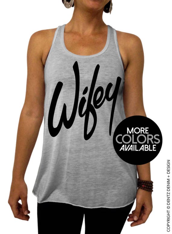 Wifey Gray Flowy Racerback Tank Top Black And Pink Ink 
