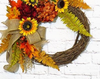 Autumn Wreath, Fall Wreath, Fall Decor, Autumn Decor, Sunflower Decor, Thanksgiving Wreath