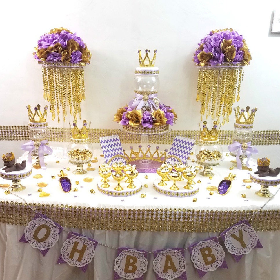 Lavender and Gold Baby Shower Candy Buffet Centerpiece With