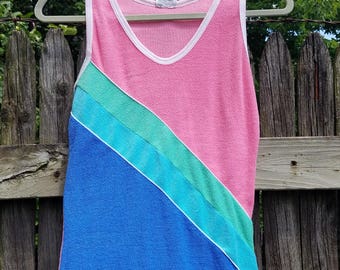 Retro 80's Terrycloth Color-Blocked Tank Top - SM
