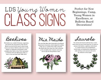 LDS Young Women Class Poster Set - Sign - Decoration - Beehive Mia Maid Laurel