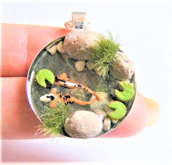 Koi Fish Pond Necklace Pond Pendant Zen Necklace Miniature