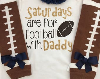 Baby Girl Football outfit - newborn football outfit - Saturdays are for Football with Daddy - Sundays are for Football with Daddy- gold/navy