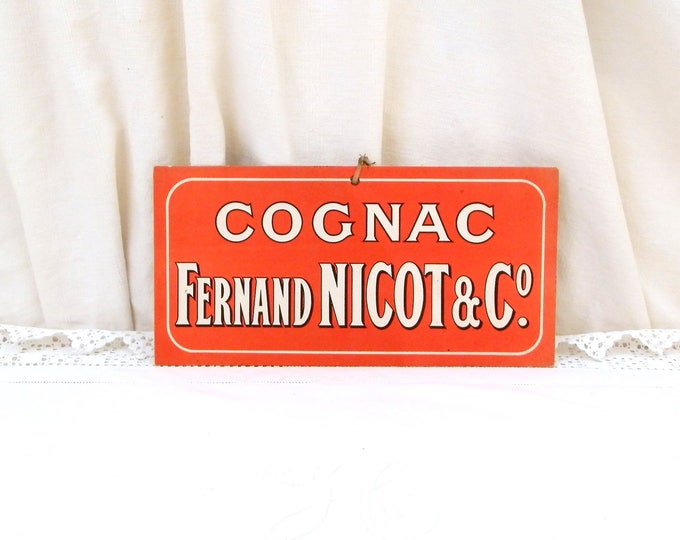 Vintage 1940s Red and White Cognac Promotional Sign from France Cognac Fernand Nicot and Co, French Publicity Advertising Barmania