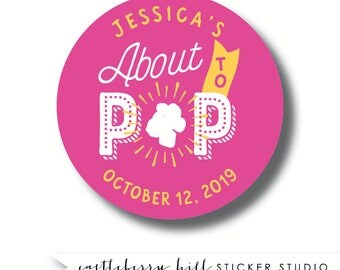 About to pop sticker, baby shower stickers, baby shower favor, baby shower idea, popcorn favor, ready to pop favor labels, baby shower treat