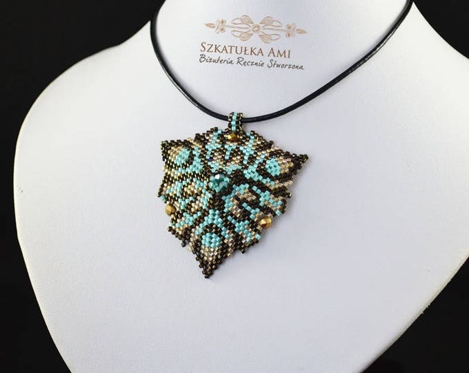 Bohemian pendant, beaded pendant, beaded triangle, crystal pendant, glitter necklace, beaded necklace, Swarovski pendant, seed bead pendant
