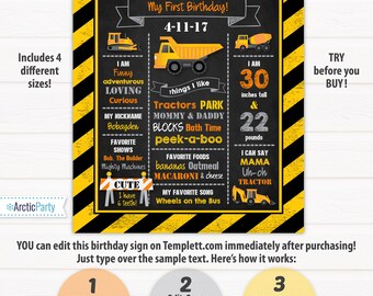 Construction Birthday Sign - Construction Party Sign - Construction Sign - Construction Party Ideas - INSTANT ACCESS - Edit NOW!