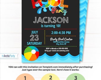 Pool Party Invitation - Swimming Pool Birthday Party - Pool Party - Swimming Birthday - Swimming Party Supplies - INSTANT ACCESS - Edit NOW!