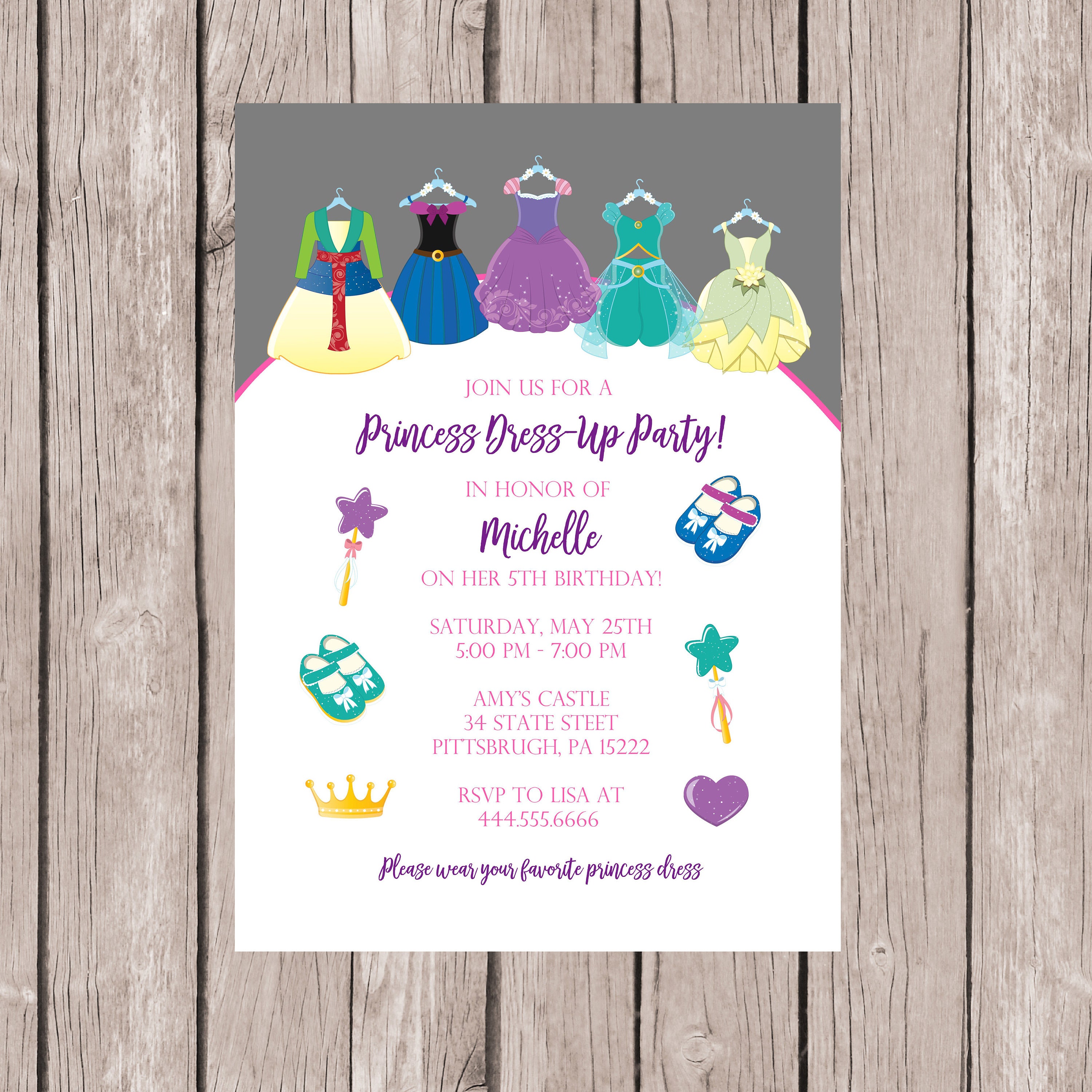 Princess Party Invitation Princess Dress Up Invitation Girl