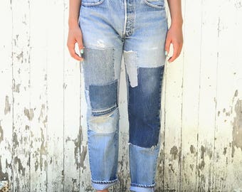 Patched LEVIS 501 Redline Jeans 30 Waist Selvedge Denim