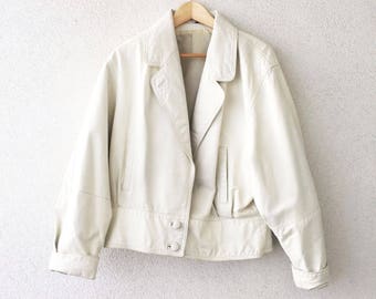 Vintage 80s Leather Bomber white / M