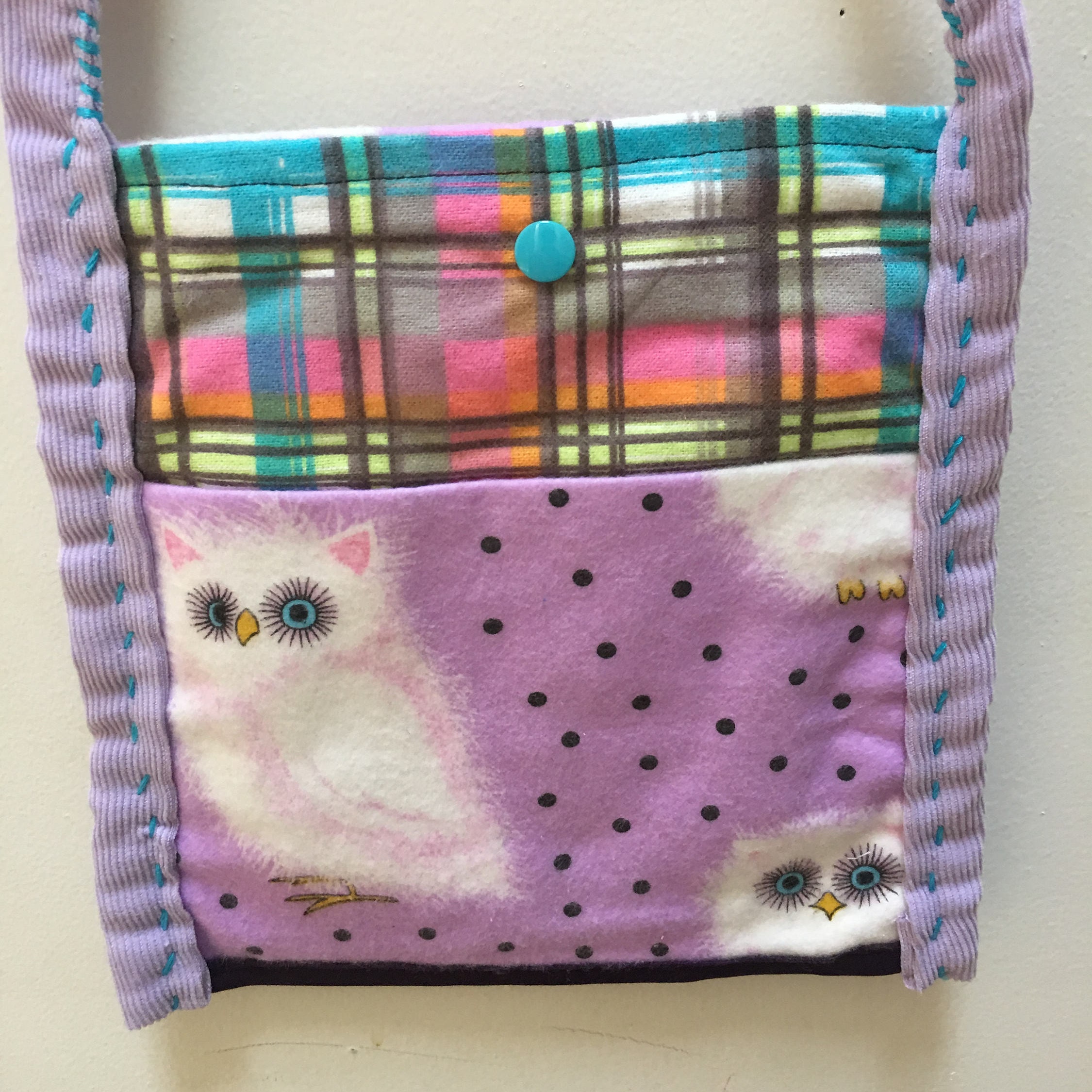 Kids Bag Cell Phone Bag Shoulder Purse Corduroy Owl Polka