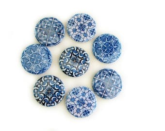 Blue Tile Print Refrigerator Magnets - Fridge Magnet Set - Gift for Mom - Blue and White Farmhouse or Cottage Decor for Kitchen or Office