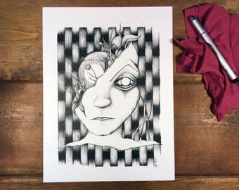 The Return of the Wanderer - Pen and Ink Illustration 9x12 Original Art Surreal Portrait